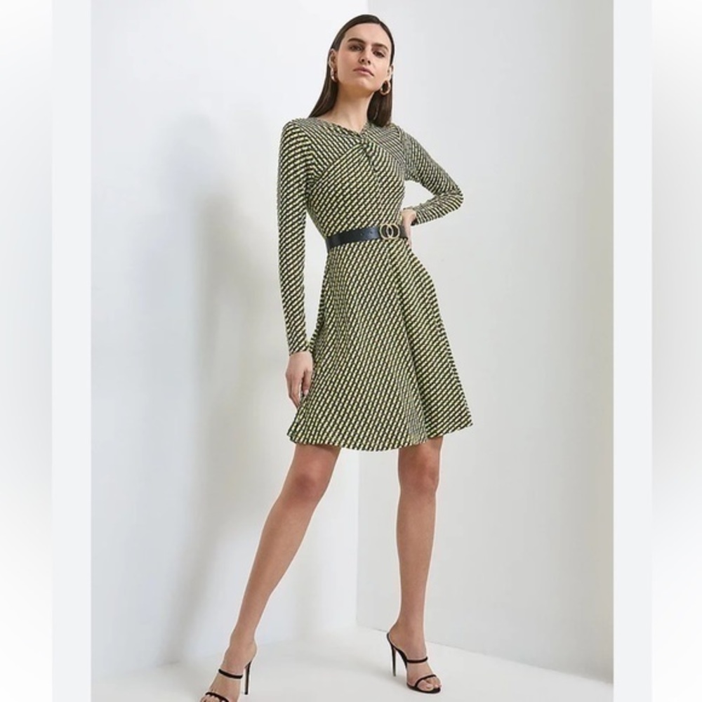 Karen Millen Geo Jersey Knit Twisted Neck Dress